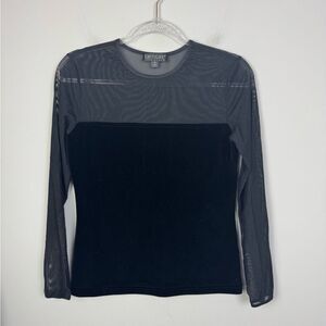KAREN KANE | Vintage Black Mesh and Velvet Long Sleeve Top Women’s Size Small
